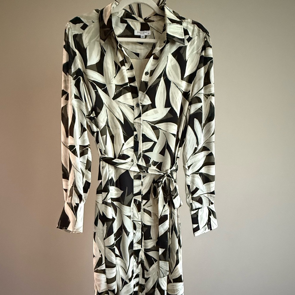 Equipment Black and Cream Leaf Print shirt dress
